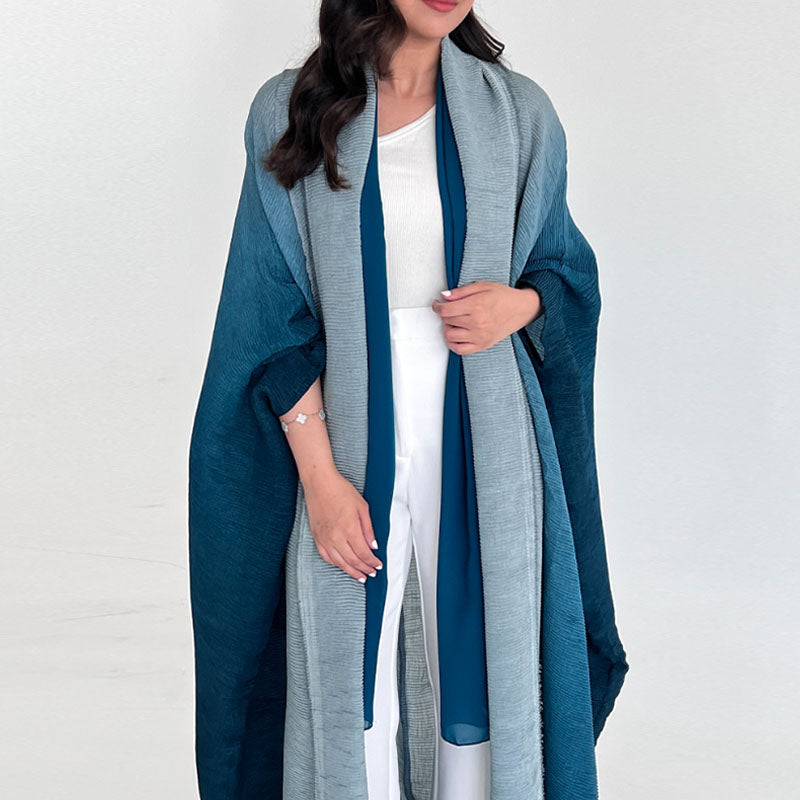 Women's Gradient Pleated Crepe Abaya Cardigan